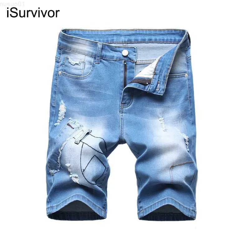 Shorts Masculino 2022 Calções Soltos de Verão Casual Masculino Ripped Jeans Cargo Shorts Para Masculino Cintura Elástica Calças Cargo Bermuda Jeans Masculina L230719