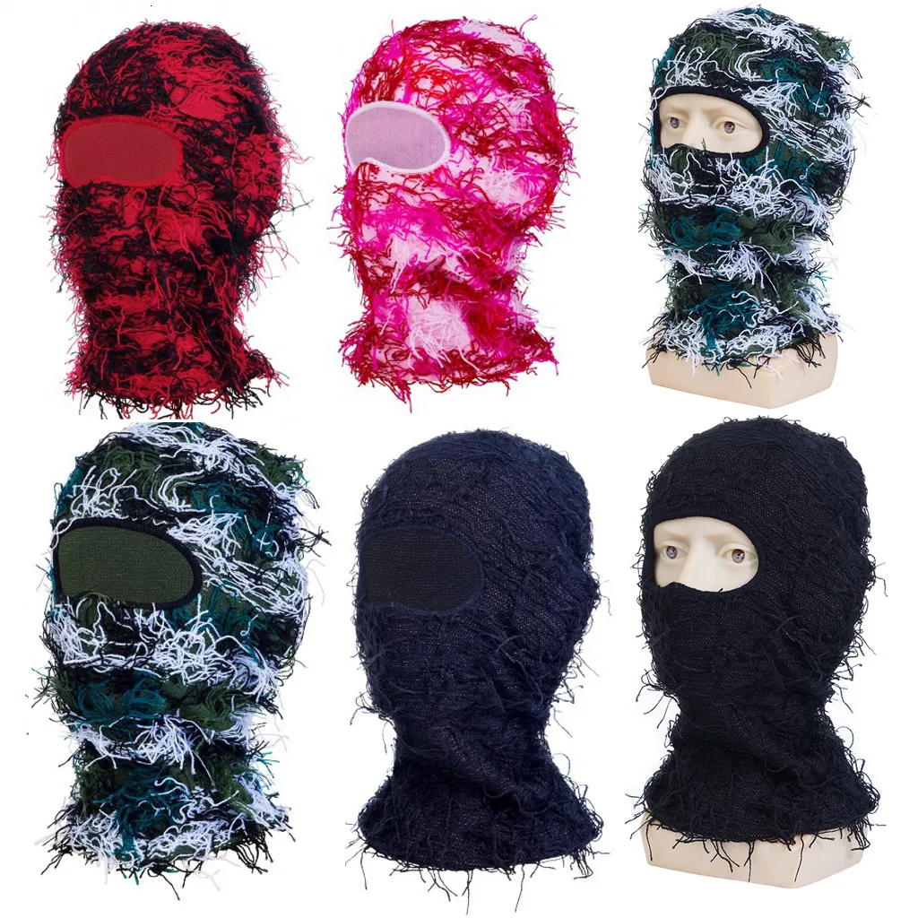 Mode gezichtsmaskers Halskap bivakmuts Distressed gebreid volgelaatsskimasker Shiesty-masker Camouflage bivakmuts Fleece Fuzzy bivakmuts Ski-bivakmuts 230719