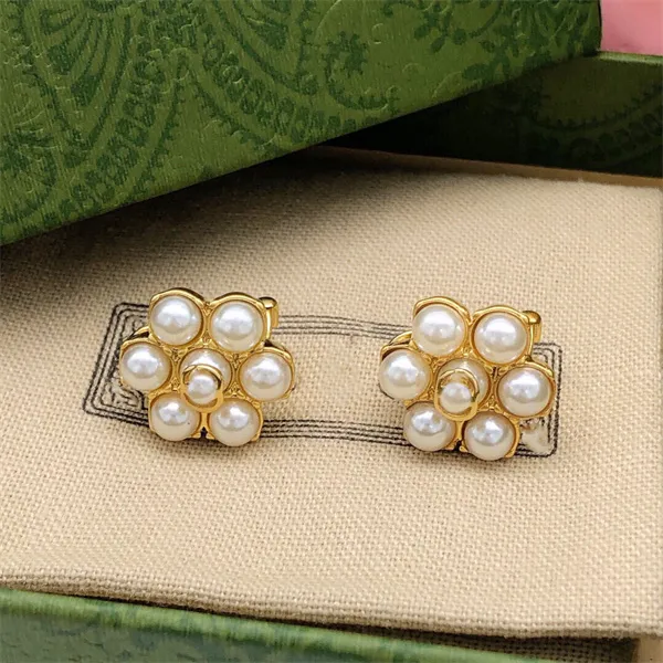 Luxury Stud Double Letter G Designer Brand ggity Earrings Vintage brass Crystal Stone Earring Women's Party Jewelry Gift Box 7443