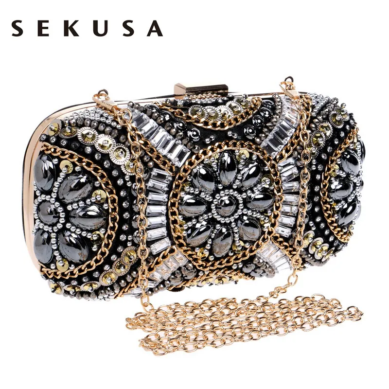 Avondtasjes SEKUSA Dames Crystal Avondtasje Retro Beaded Clutch Bags Wedding Diamond Beaded Bag Kleine schoudertassen 230718