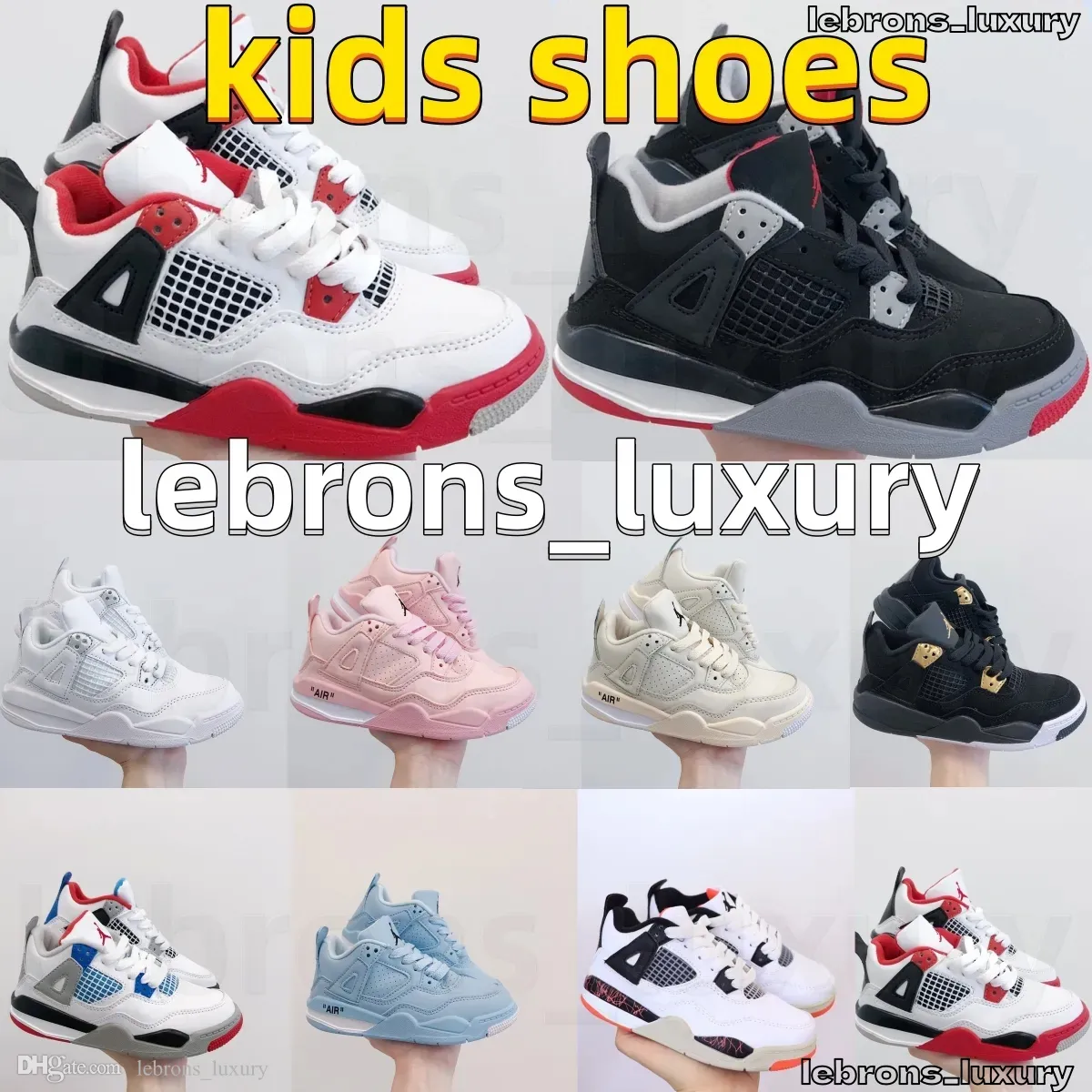 Designer Scarpe per bambini 4s Low Basket Jumpman 4 Retro giovani ragazzi ragazzi militari Vela Mussola Nero Università Blu Cat Bred neonati Bambino Sneaker 56xb #