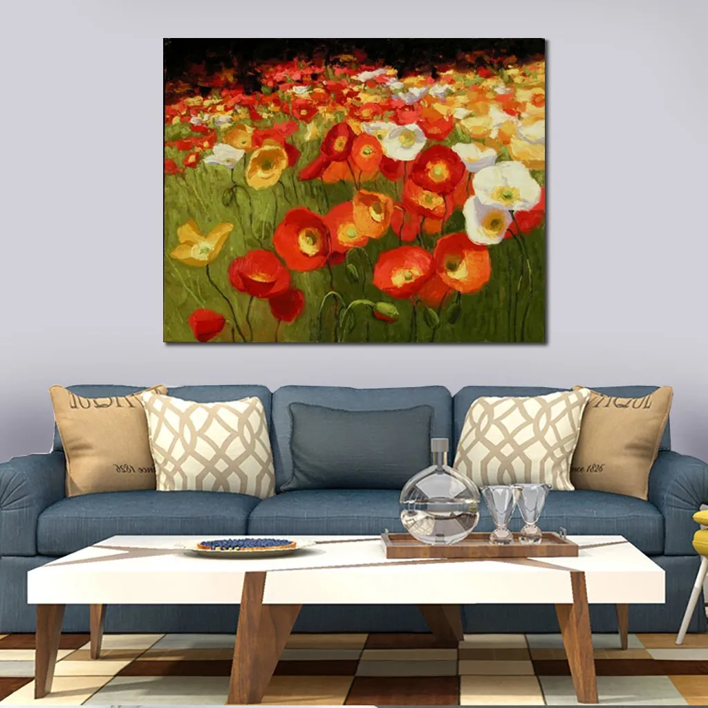 Art mural de fleurs sur toile Poppy Pizzazz Peinture contemporaine artisanale pour entrée