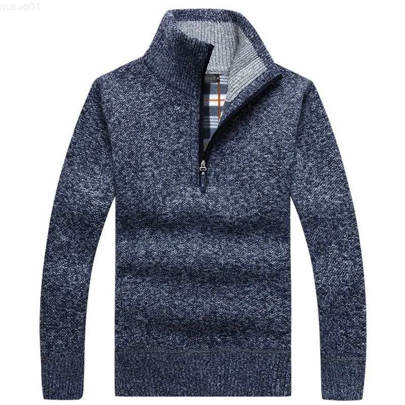 Heren Truien Mode Trui Heren Dikke Warme Gebreide Trui Mannen Trui Effen Coltrui Truien Half Zip Warme Fleece Winterjas Casual L230719