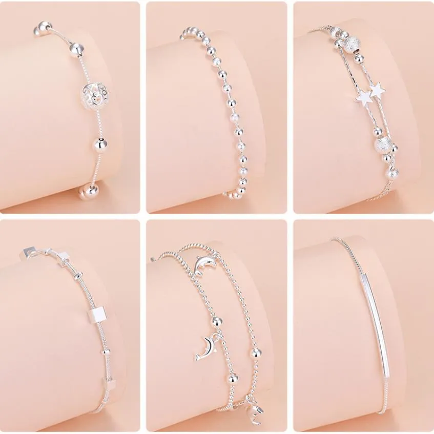 Charm Bracelets Jewelry Silver 펑크 체인 여성 단순한 여성 패션 여름 해변 Sier 925 T1