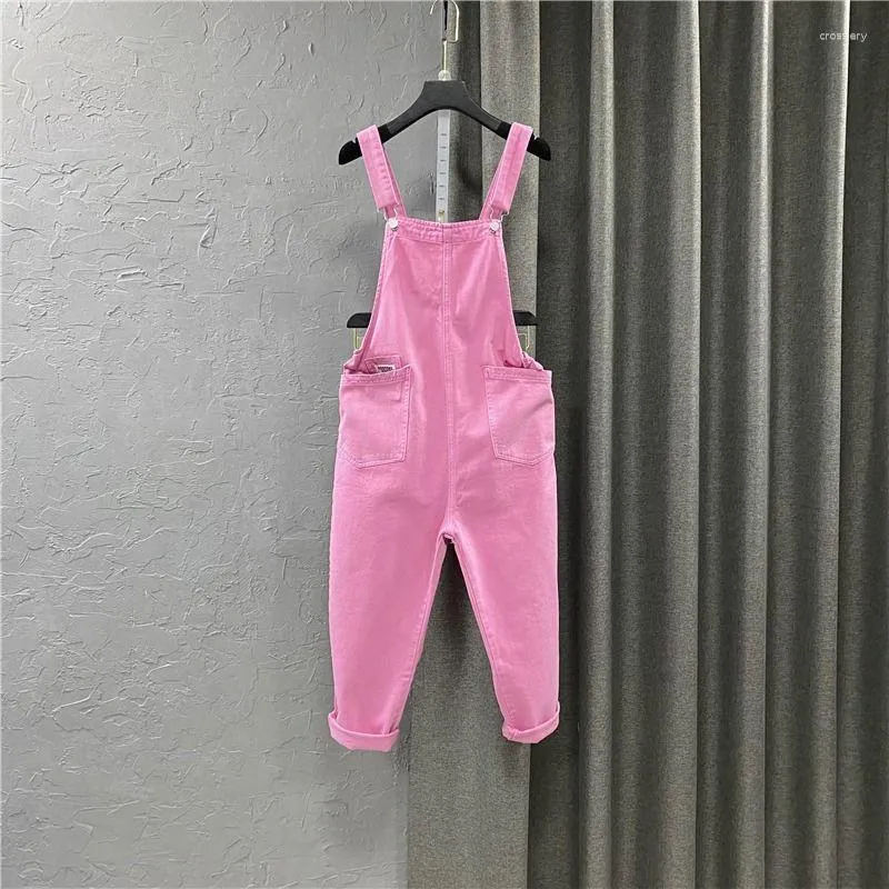 Women's Jeans Casual Style Overalls Woman Patchwork Contrast Stitch Denim Pants Rivets Multi-pocket Functional Work Jumpsuit T579