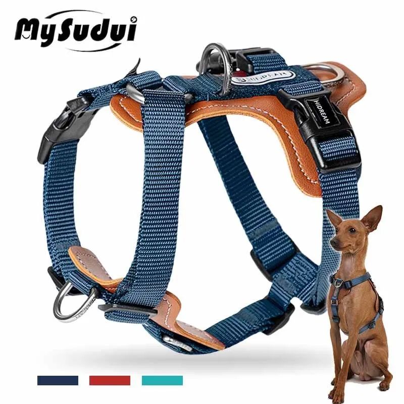 Dog Collars Leashes Mysudui No Pull Harness Adjustable Leather Pet Vest for Easy Walking with 2 Leash Clips Small Medium Large Dogs 230719
