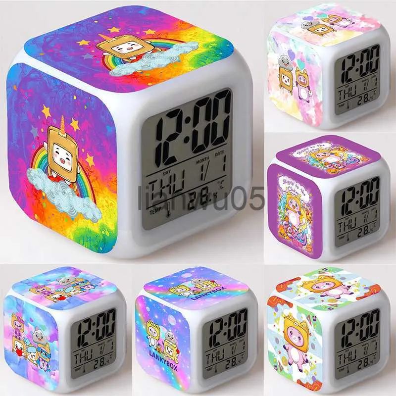 Lankybox Kids LED Color Changing Digital Fun Desk Clocks With Alarm, Night Wake Up Light, And