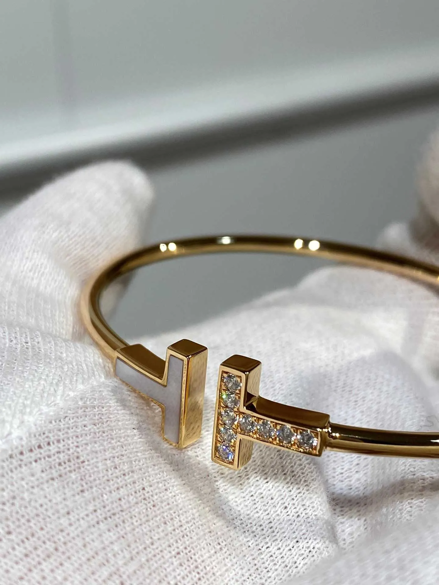 Bracelet Double T pour femmes, marque originale en or CNC, Version haute TFF blanc Fritillaria, plaqué argent 925, diamant ouvert 18 carats