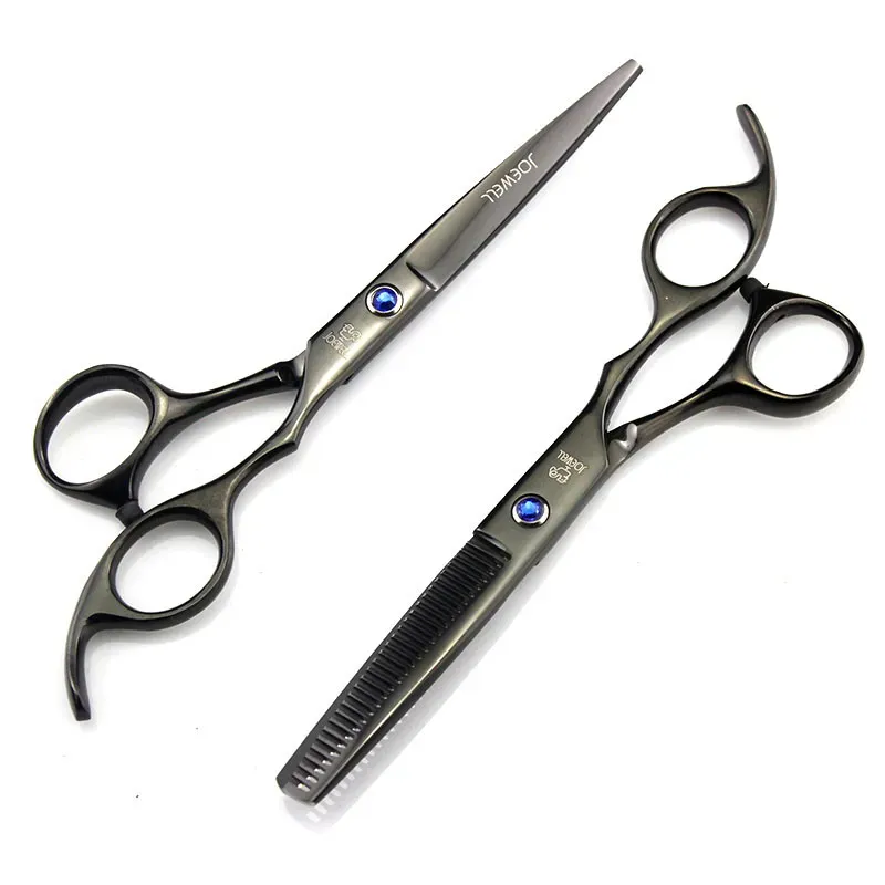 JOEWELL 5.5 inch /6.0'' 6CR golden hair cutting /thinning scissors 62HRC hardness with gemstone screw on handle