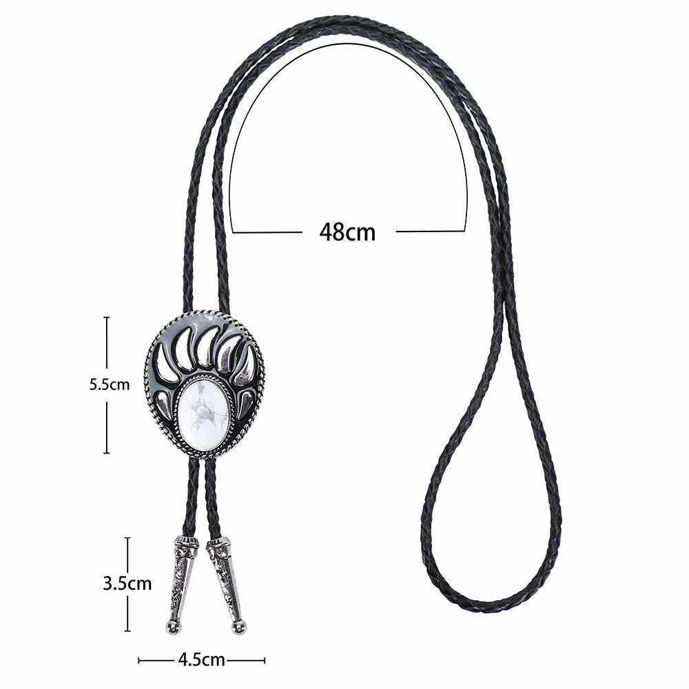 Bolo Ties Fashion Howlite Turquoise bear paw bolo tie for man cowboy western cowgirl lather rope zinc alloy necktie HKD230719