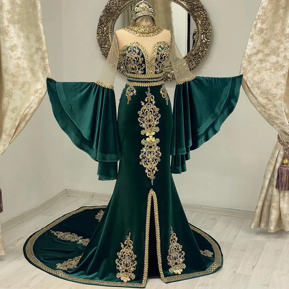 Klasik 2023 Hunter Green Velvet Gece Elbise Sequin Kristal Formal Prom Partisi önlükleri Abendkleider Vestidos de Gala Kadınlar için