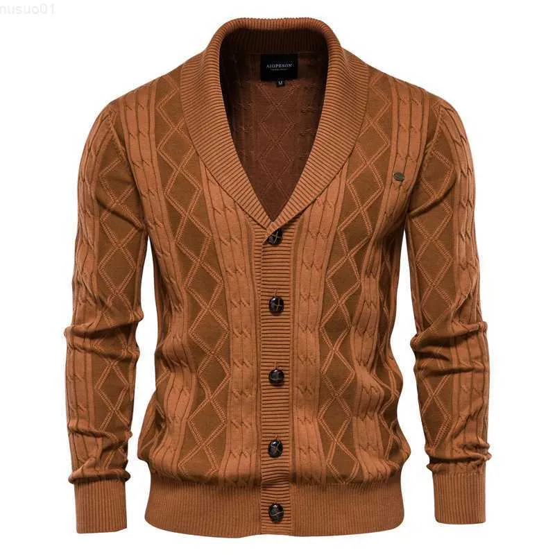 Maglioni da uomo Cardigan Argyle da uomo Classico Autunno Inverno Maglione caldo Moda Pullover in cotone puro colore Maglieria maschile Abbigliamento L230719