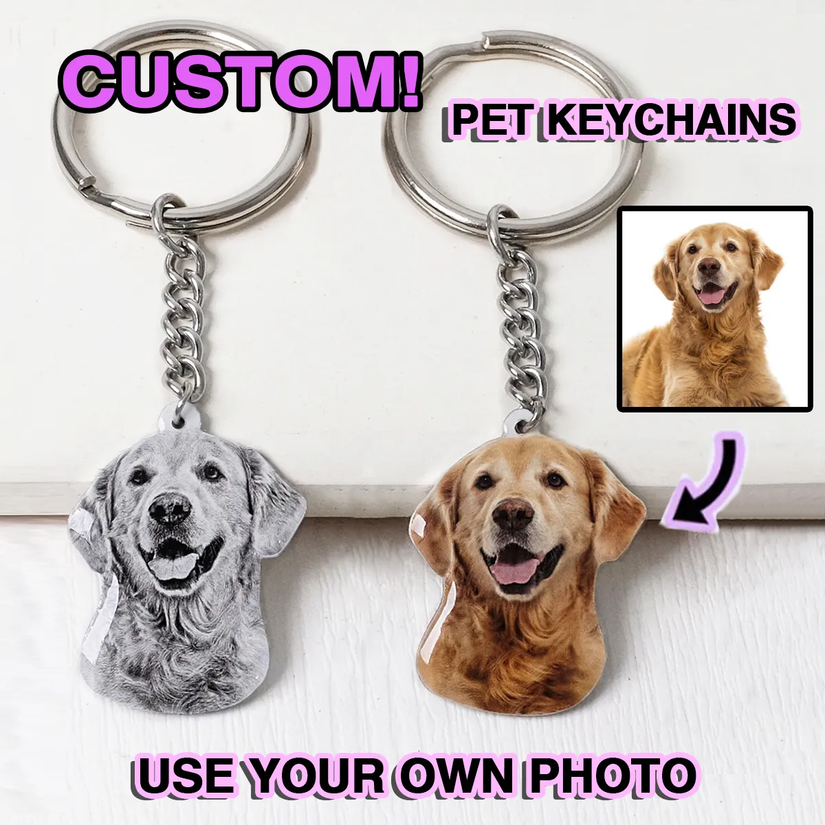 Keychains Lanyards Custom Pet Po Keychain Personlig hund Keychain Cat Keyring Animal Po Key Chain Accessories Anpassad gåva för hundälskare 230718