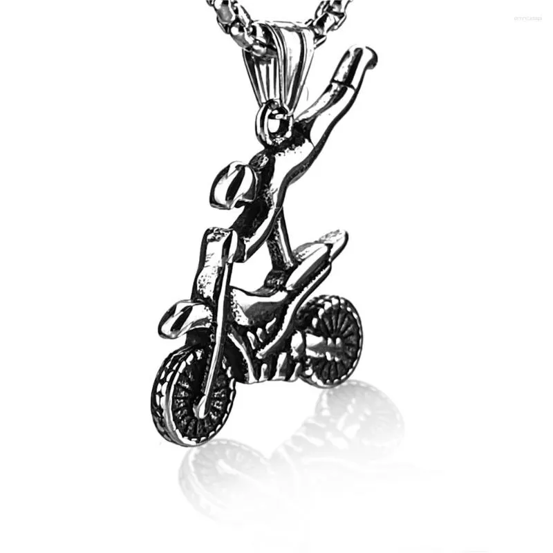 Pendant Necklaces Motorcycle Acrobatics Cartoon Lilliputian Titanium Steel Antique Stainless Men's Necklace