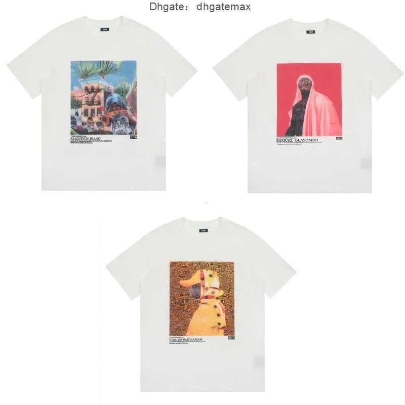 ギャラリーでのメンズTシャツの絵画と印刷特大アメリカントレンディなヒップホップルーズフィッティングピュアコットンカップル衣装KithショートスリーブTシャツ