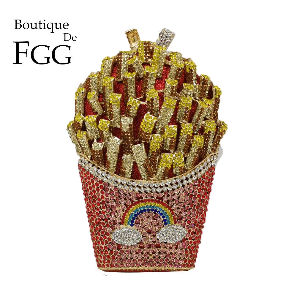 Abendtaschen Boutique De FGG Pommes Frites Chip Regenbogen Clutch Minaudiere Tasche Damen Kristall Abendtasche Diamant Hochzeit Handtasche Braut Geldbörse 230718