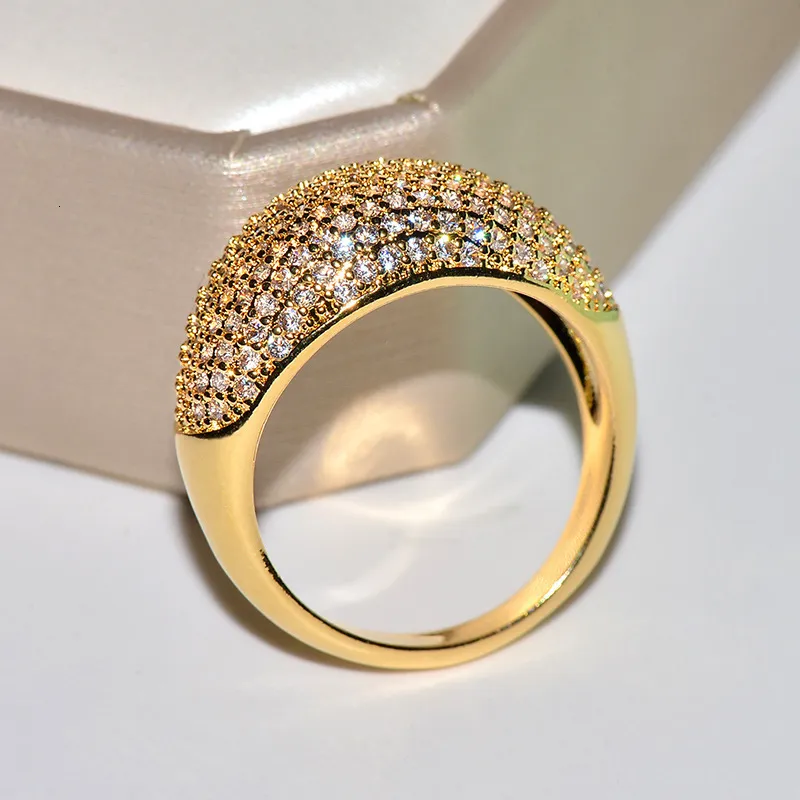 Bröllopsringar Real 18K Gold Rings for Women Luxury Full Diamond Fine Jewelry Wedding Anniversary Party For Girlfriend Wife Gift Bijoux Femme 230718