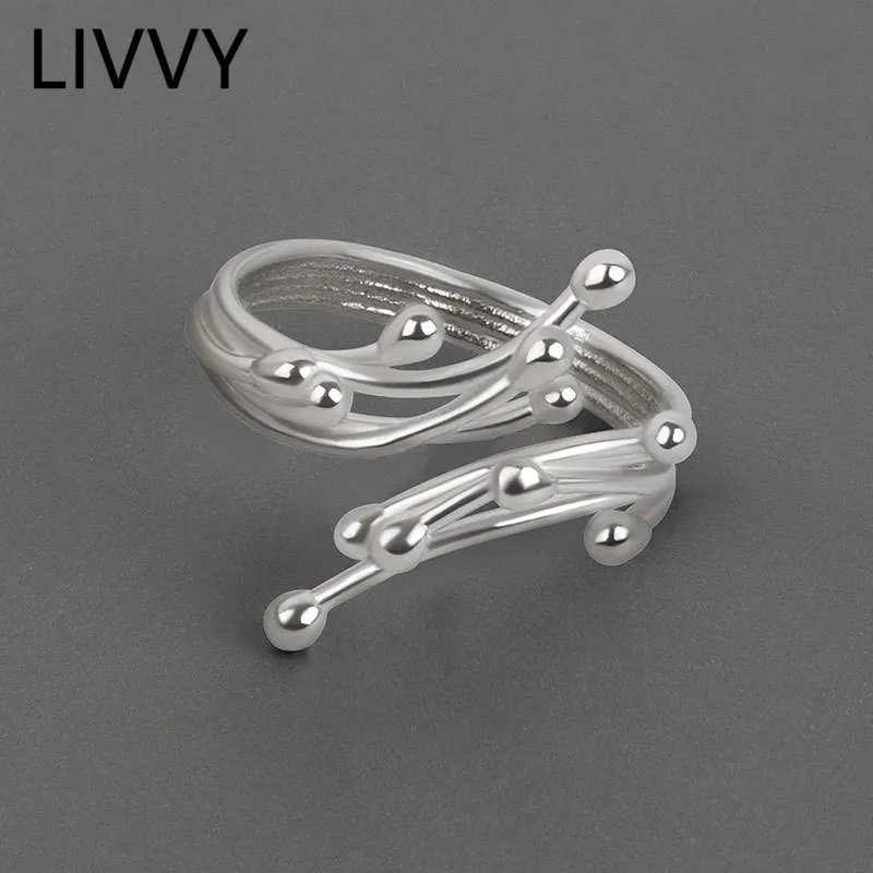 LIVVY Silber Farbe Einzigartiges Design Unregelmäßige Textur Öffnung Einstellbar Ball Ring Für Frauen Mode Persönlichkeit Party Schmuck Geschenk