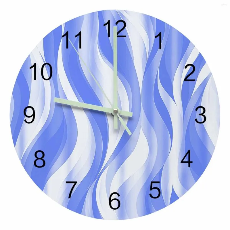 Horloges murales abstrait dégradé ligne bleu clair pointeur lumineux horloge maison ornements rond silencieux salon bureau décor