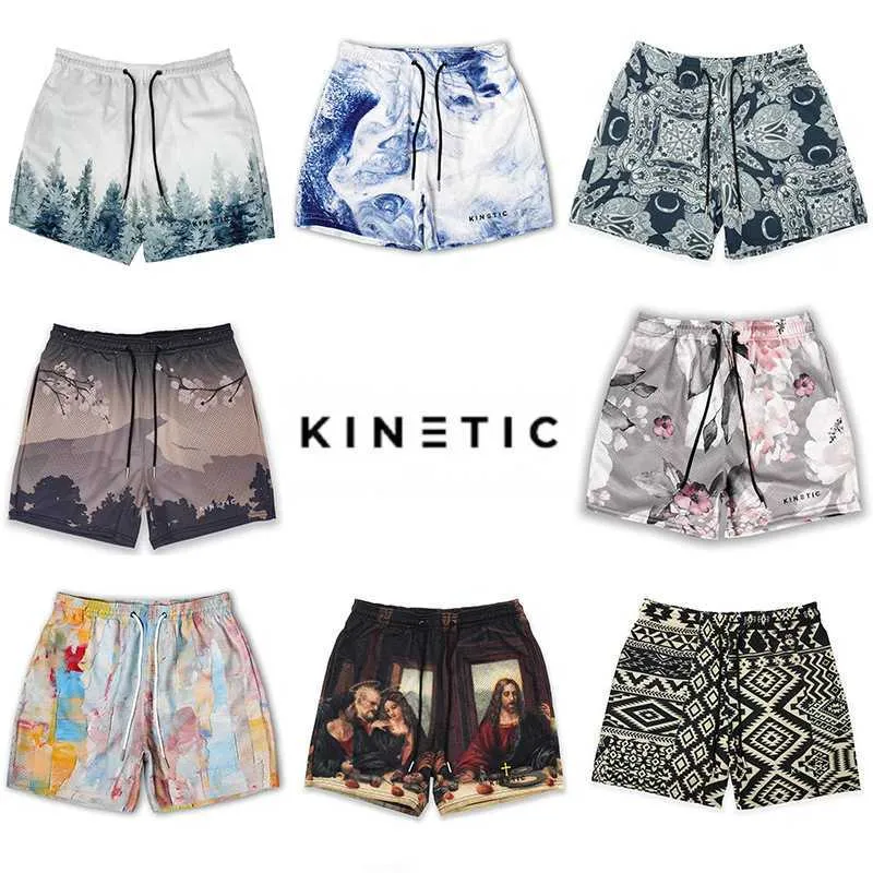 Shorts Masculino KINETIC American Trendy Brand Sports Fitness Shorts Mesh Bird Eye Mesh Calças de Basquetebol Respiráveis