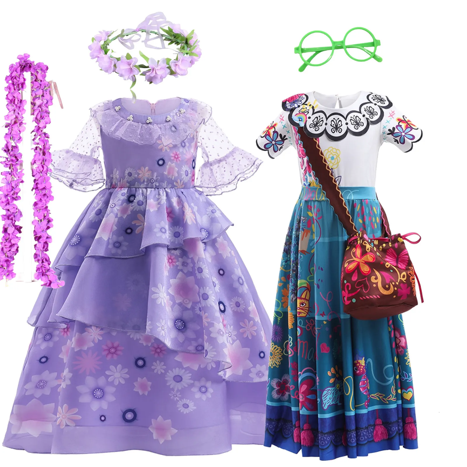 Sukienki dziewczynki Encanto Mirabel Role Costume Fancy Princess Dress Urodziny dla dzieci Kostium dla dzieci Isabella Dress Postro 230718