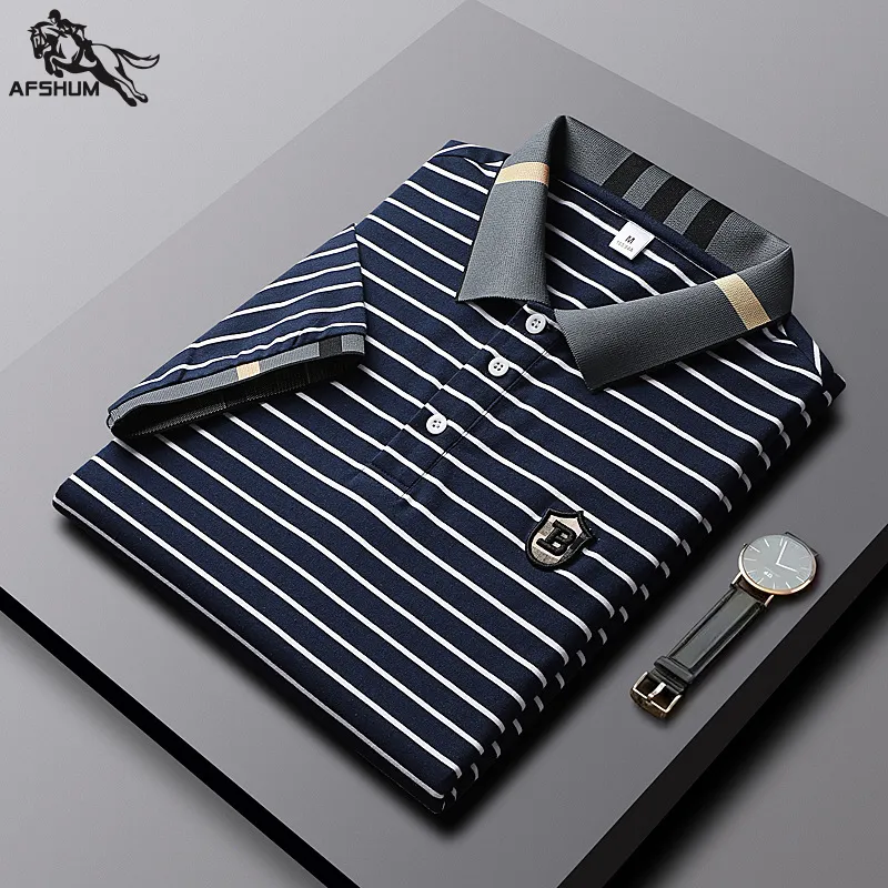 Mens Polos Polo Shirt Summer High Quality Short Sleeve Cotton Stripe Business Casual M4XL 3661 230718