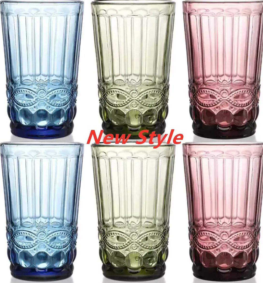 Verres à eau colorés Verres à boire vintage Verres romantiques en relief Verrerie colorée Eau Jus Boissons Bars NOUVEAU