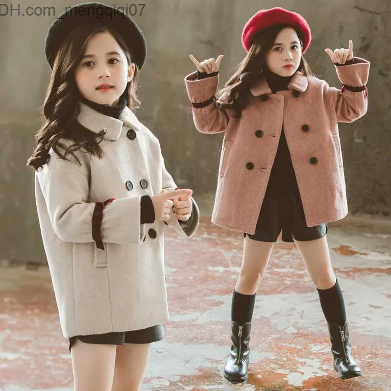 Giacche Cappotto da bambino in lana da donna 2021 Cappotto con bottoni tascabile in cotone autunno inverno dolce spesso Z230720