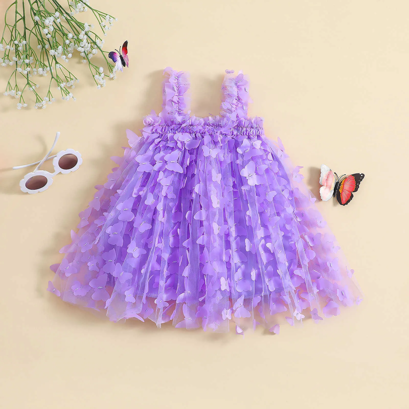 Robes de fille enfant en bas âge enfants bébé filles robe 3D papillon couleur unie sans manches fronde robe été doux décontracté princesse robe 6M-4T R230719