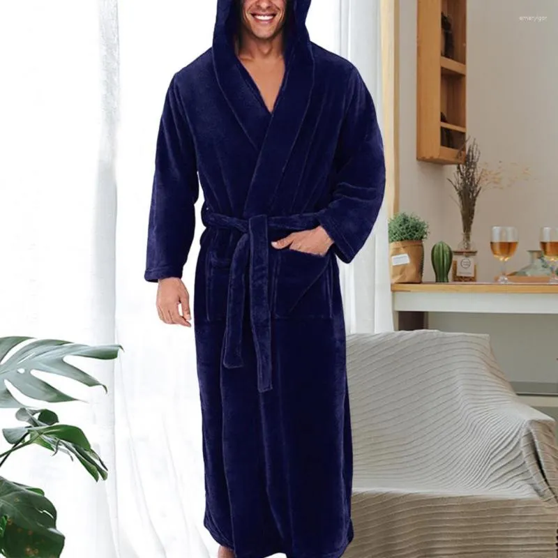 Herren-Nachtwäsche, attraktiver Plüsch-Bademantel, hautberührender, einfarbiger, knöchellanger Robe-Pyjama für den Alltag