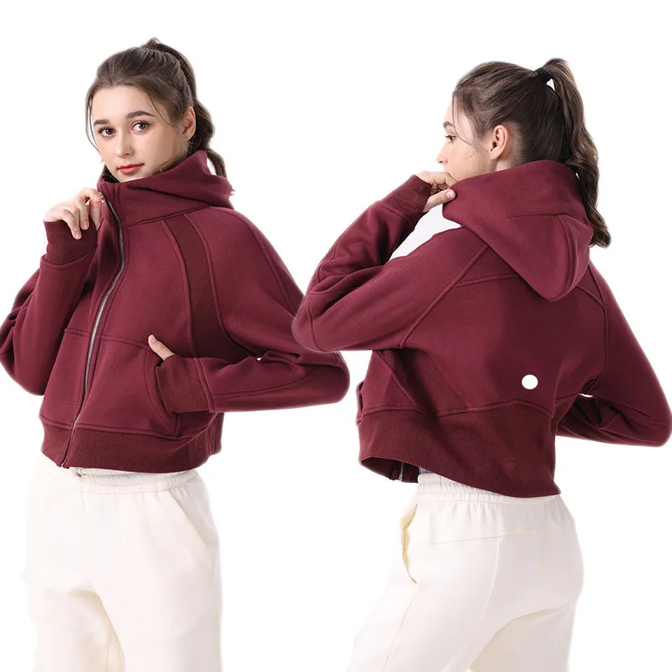 lu Womens Autumn Hoodies Sweatshirt Yoga Thick Jacket Ladies Gym Workout Coat Full Zipper Fleece Loose Workout Pullover