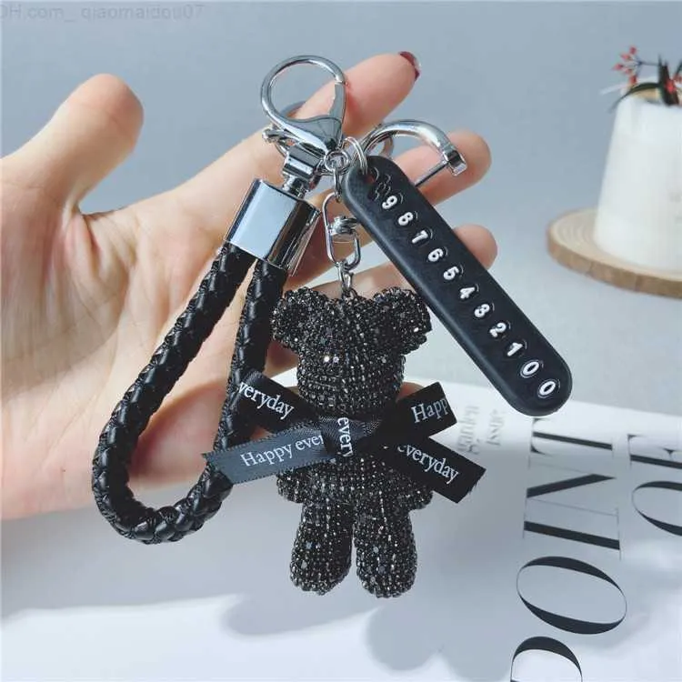 Rhinestone Cute Bear Key Chain Tassels Keychain Anti-lost Pendant Holiday  Car Key Ring Chain Holder Keyfob Jewelry For Girl Gift