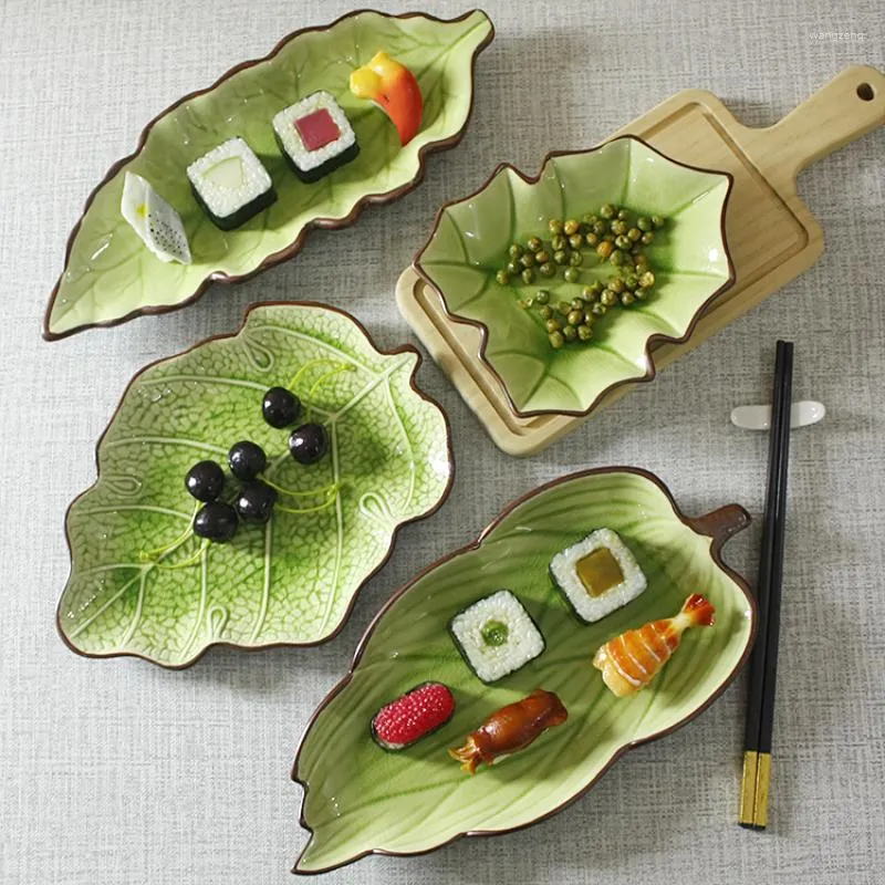 Plates Creative Ice Cracked Ceramic Tableware Lotus Leaf Plate Four Legged Long Sushi Restaurant Petal Vegetable