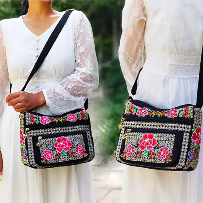 Evening Bags Women Shoulder Bag Travel Pouch Vintage Floral Embroidered Crossbody Zip Mobile Phone Multi Layer