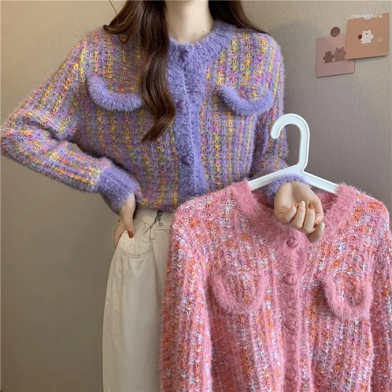 Suéter de punto para mujer primavera y otoño 2023 estilo extranjero pesado hecho a mano temperamento corto cárdigan de manga larga