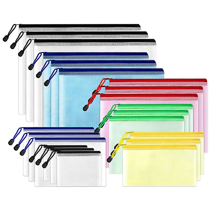 Składanie materiałów A4 Grid Zipper Bag File Creative Student Student Pigieniarnie Wodoodporne ołówek przezroczystą torbę informacyjną Torba do przechowywania 230719