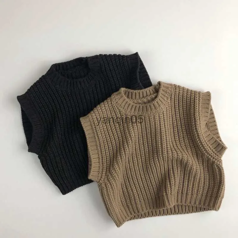 Pullover Baby Pullover Weste Jungen und Mädchen Herbst und neue einfarbige ärmellose Pullover Weste Baby Pullover HKD230719