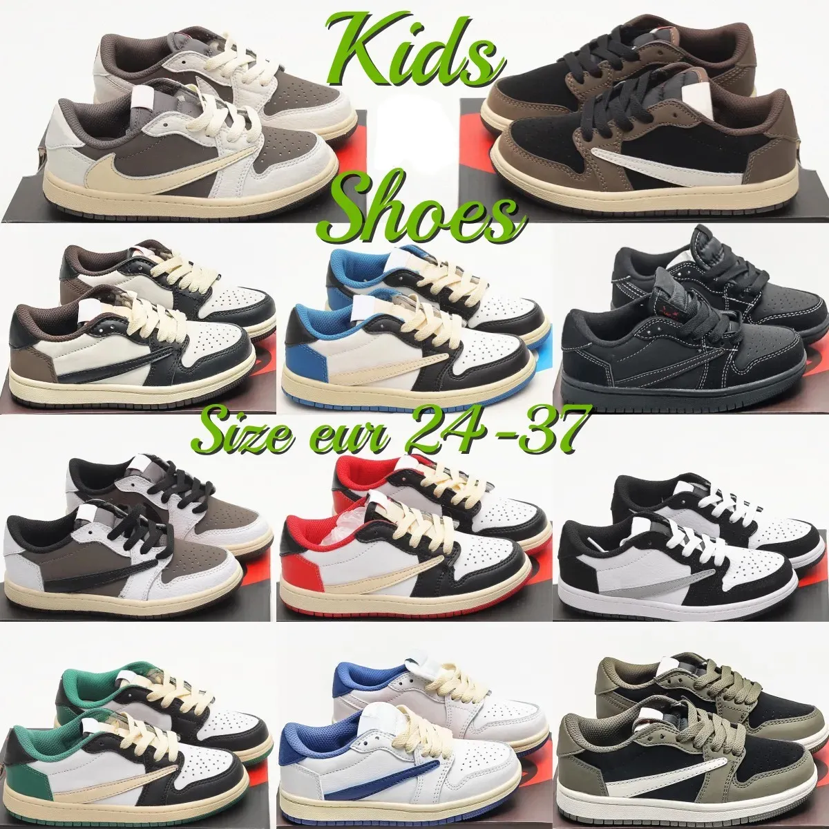 Kinderschoenen 1s 1 Low Basketball Designer Sneakers Reverse Mokka baby Trainers jeugd jongens kinderschoen Dennengroen peuter zuigelingen Fragment Zwart Phantom Bred