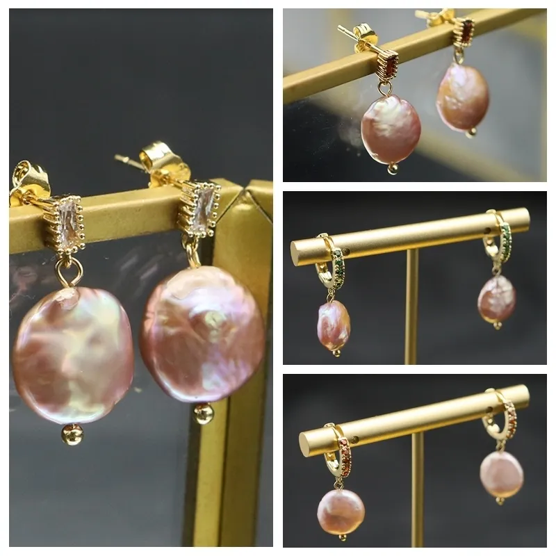 Stud Glseevo 925 Silver High Sense Simple Pink Baroque Pearl Elegance Kolczyki Białe cyrkon dla kobiet mody biżuterii ślubnej 230718