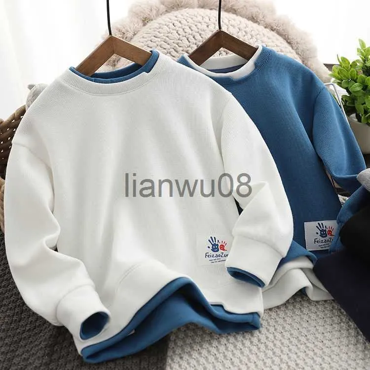 T-Shirts Boy's Hoody Spring Children's Giyim 2022 İlkbahar ve Sonbahar Çocuk Sahte Twopiece Longsleeved Alt Sesli Top X0719