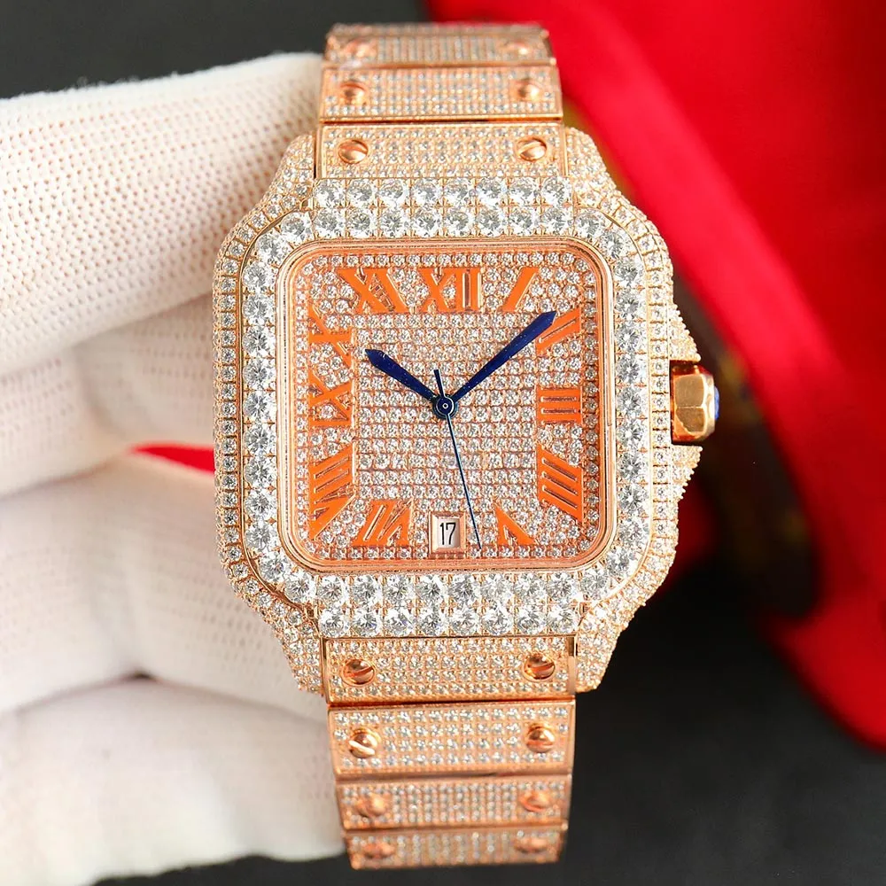 Montre en diamant pour hommes, automatique, mécanique, mouvement 8215, Digner, 40mm, saphir, avec bracelet en acier serti de diamants, montre-bracelet pour femmes, Montre de Luxe