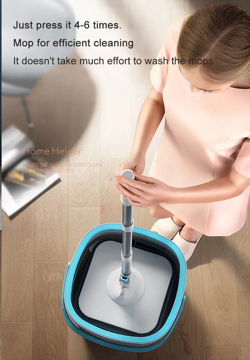 360° Spin Mop with Bucket Clear Water Separation Floor Cleaning Mops Set Lazy Hand-Free Squeeze Household Tools Microfiber Cloth