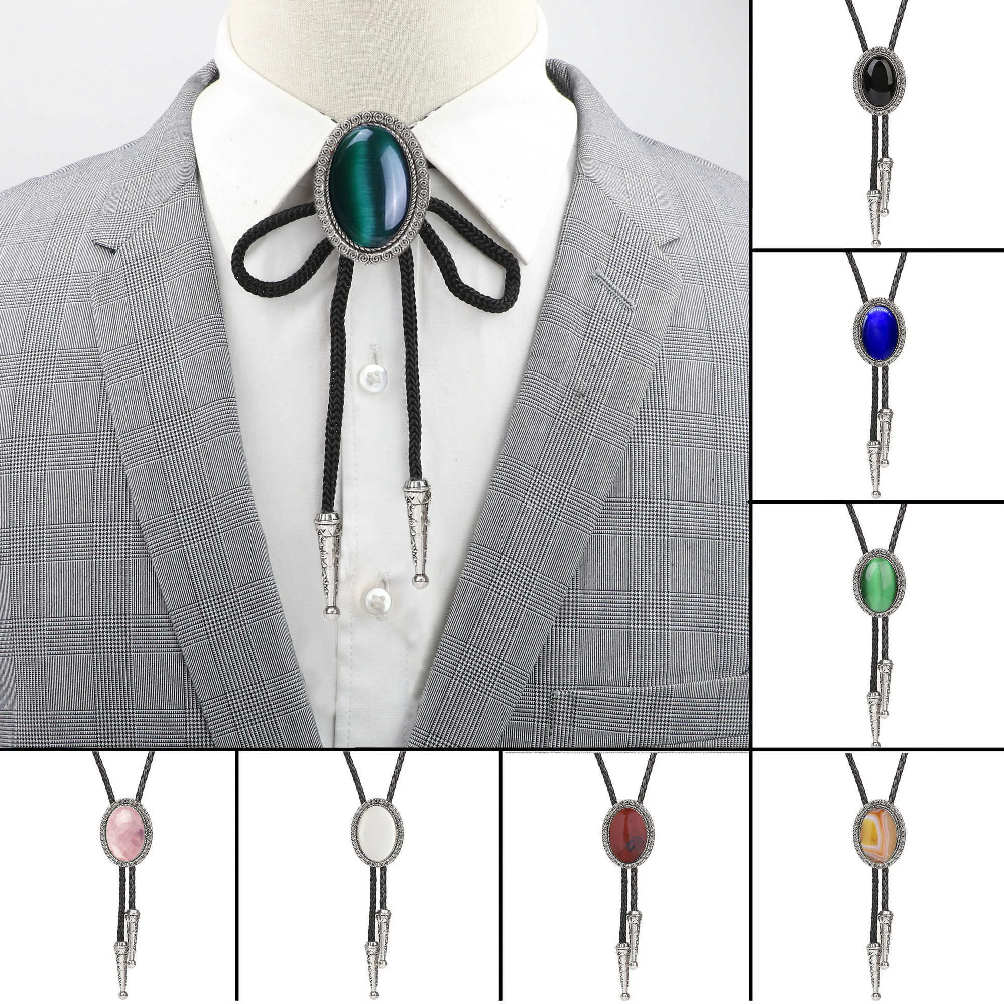 Bolo Ties Bolo Tie Western Cowboy Cowboy Opal Rodeo Leather Necktie Agate Gem Bolo Tie Retro Shirt Chain Bolo Collar Rope Leather Necklace Tie HKD230719