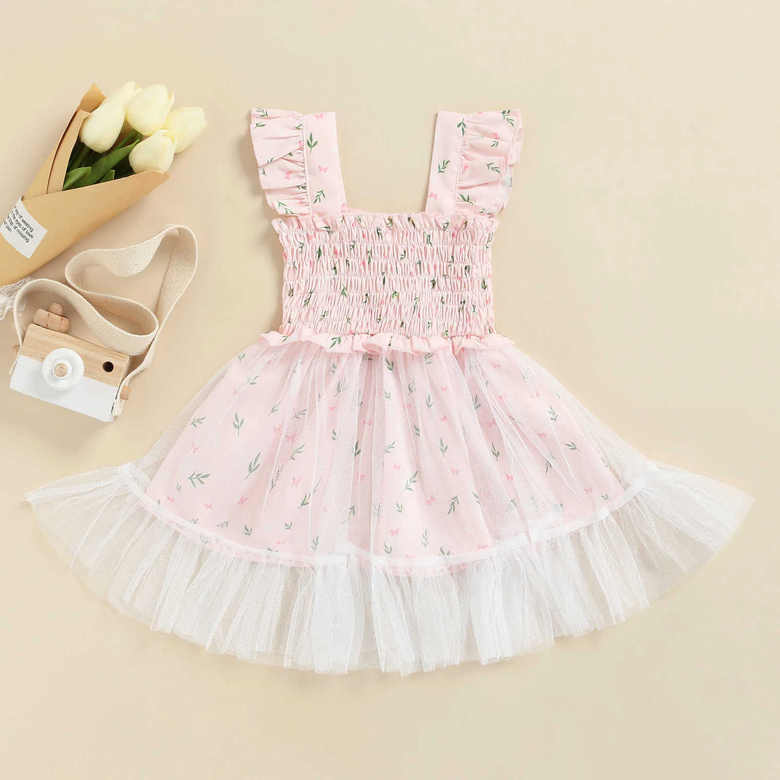 女の子のドレスmaベイビー6m-3年幼児新生幼児の女の女の子ドレスノースリーブレースレースフラワープリントドレス夏の衣装