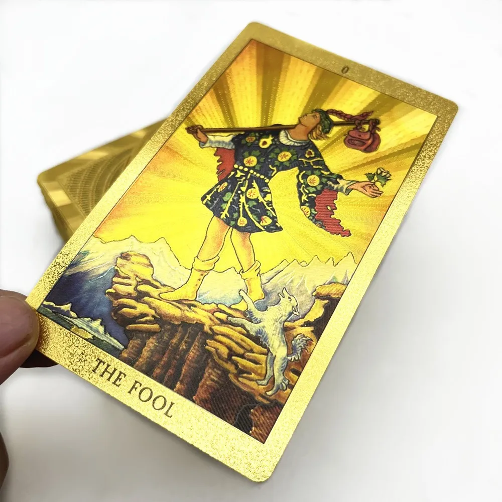 Gold Foil Tarot Hexagram Style Silver - 78 Card Destiny Prediction Game Knight Guide Papier avec Guide d'accompagnement adapté aux débutants et aux Experts.-Party Game