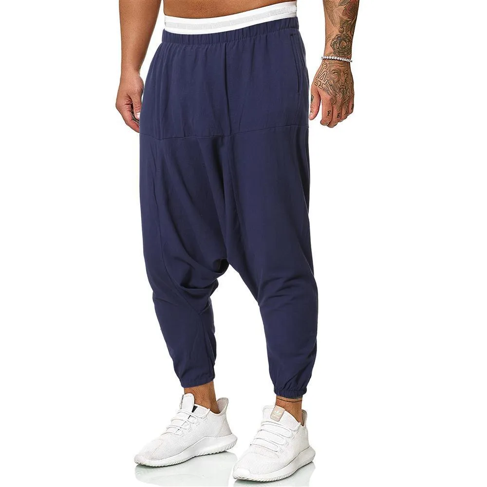 Pantalons pour hommes pantalons croisés en lin sac dos solide pantalon noir hiphop jogger vêtements de rue jambe large 230718