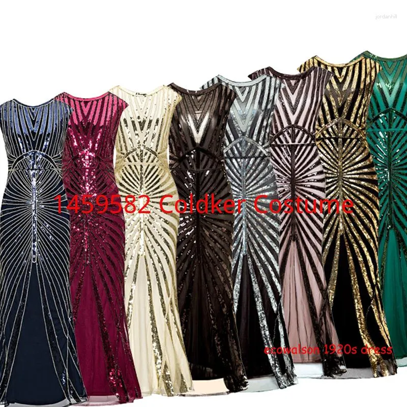 Feestjurken Vrouwen 1920s Great Gatsby Jurk Lange 20s Flapper Vintage O-hals Mouwloos Ruglooze Maxi Voor Prom Cocktail