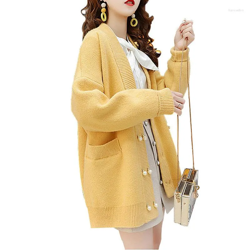 Женские трикотажные кардиган осень и зимняя корейская версия Loose Pure Color Gearl Buckle Trind Sweater Trend Trend