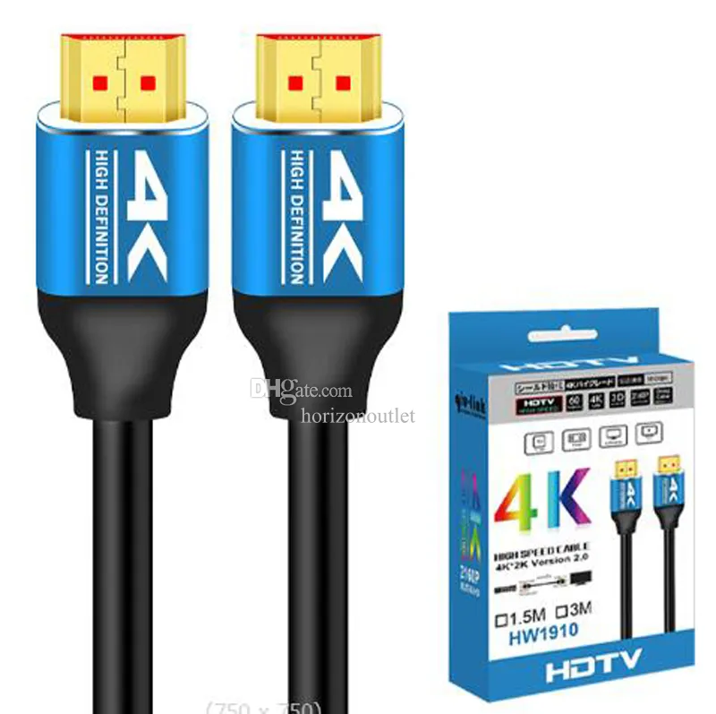 4K 2K HDMI HD Kablo Video Kablolar Altın Kaplama Yüksek Hız V1.4 1080P HDTV 1080P 720P TV SET SETER STIFTER SWIXER 1.5M 3M 5M 10M 15M Perakende Kutusunda