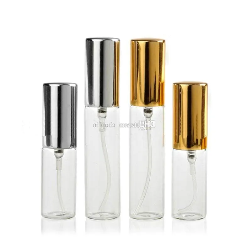 5ML / 10ML Heldere verstuiver glazen fles met metaal Zilver Goud Aluminium Fijne mistspuit Spray Hervulbare geur Parfum Lege geur B Fdik